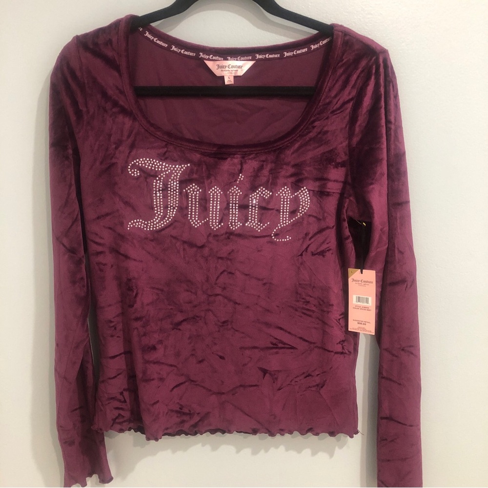 NWT Juicy Couture Women Velour  Top Size L Rhinestone Sleepwear Spiced Beet Y2K